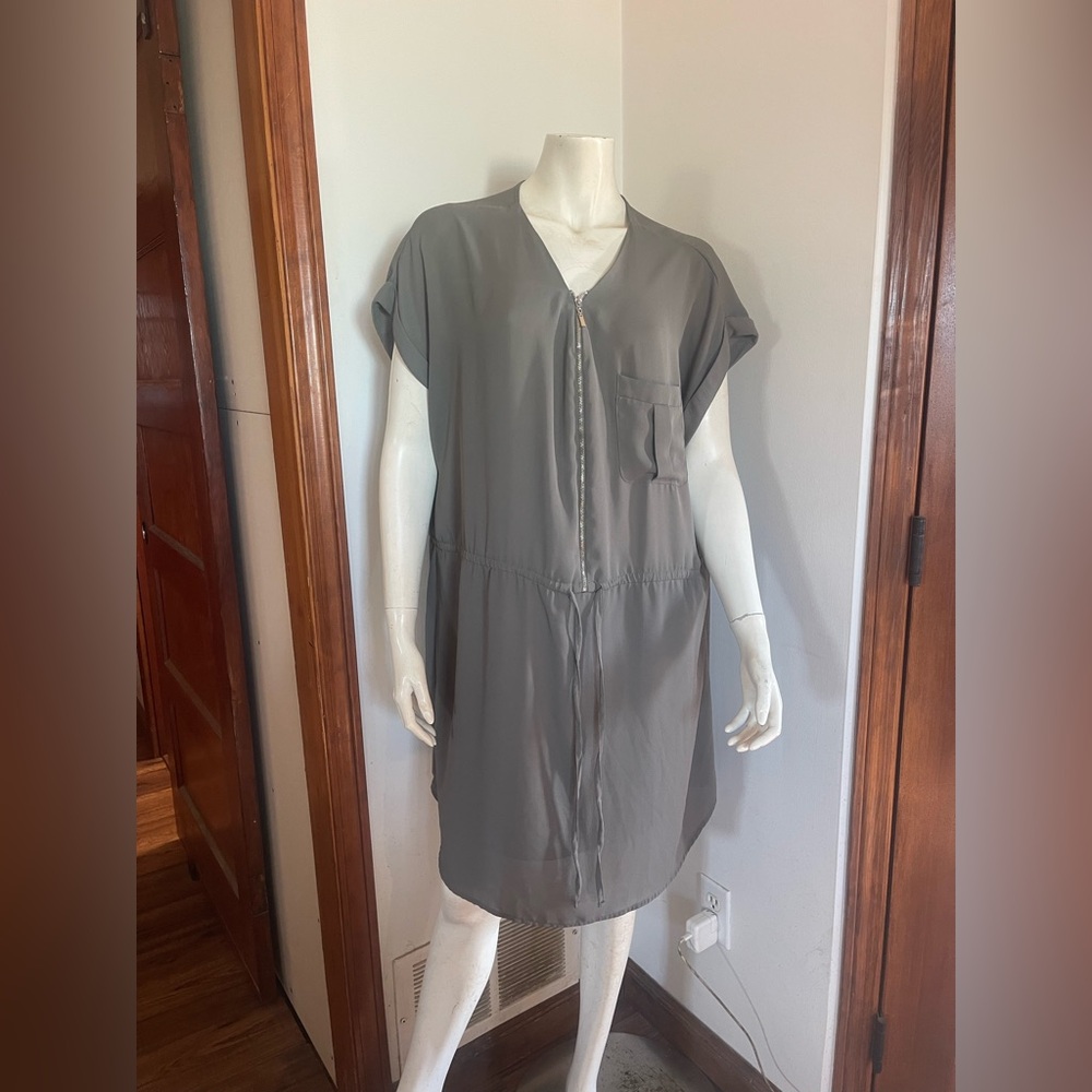 Suzy Shier Olive Green Zip-Front Dress - ADJUSTABLE WAIST TIE